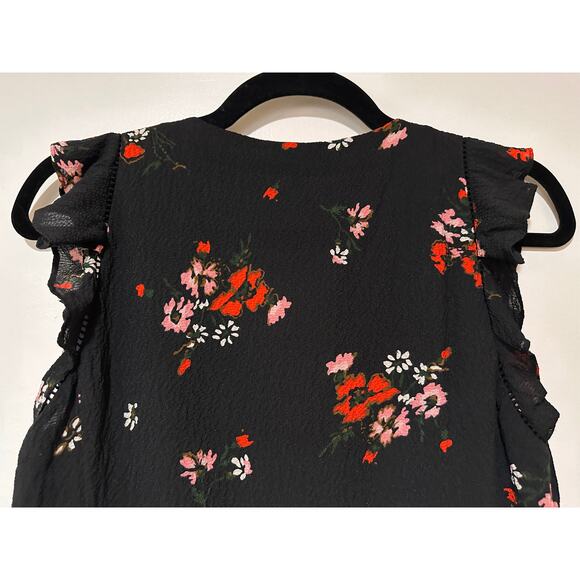 Rebecca Taylor Marguerite Black Floral Silk Top Size US XS 2 (EU 6) EUC Ruffles - Picture 8 of 11